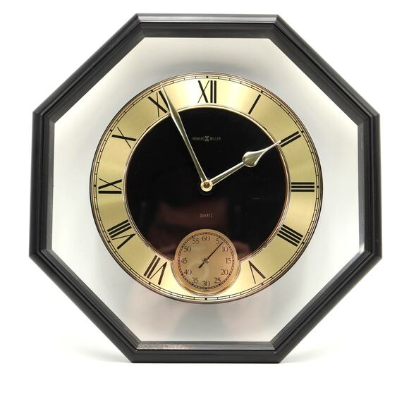 Howard Miller Octagon Floating Dial Wall Clock 11" Black Gold Tone MCM Working - Picture 1 of 14